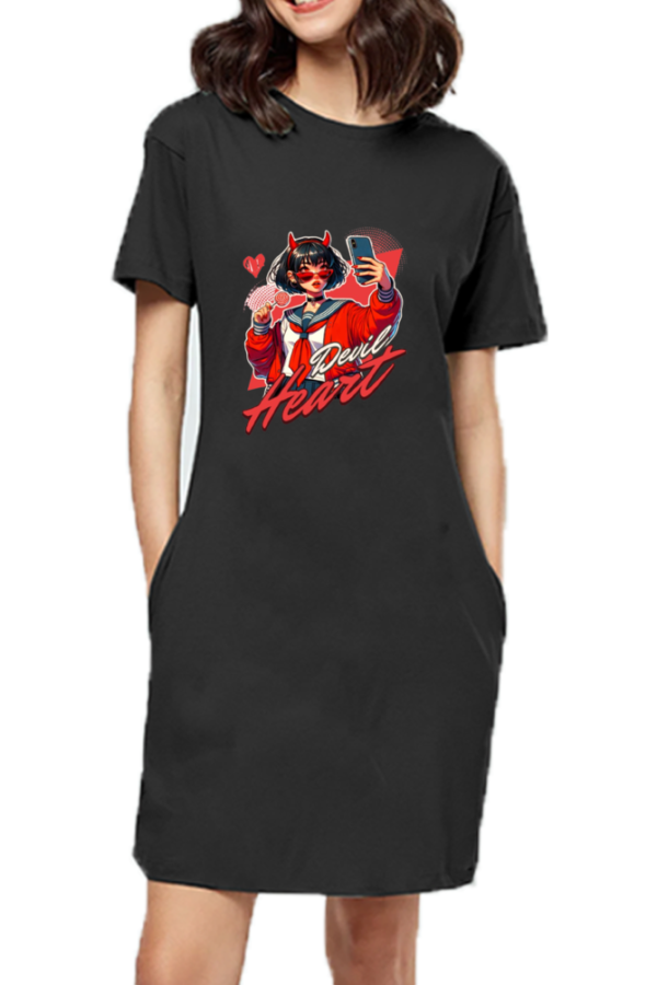 Devil Heart Women's T-Shirt Dress – Edgy Style Meets Comfort, Made in India