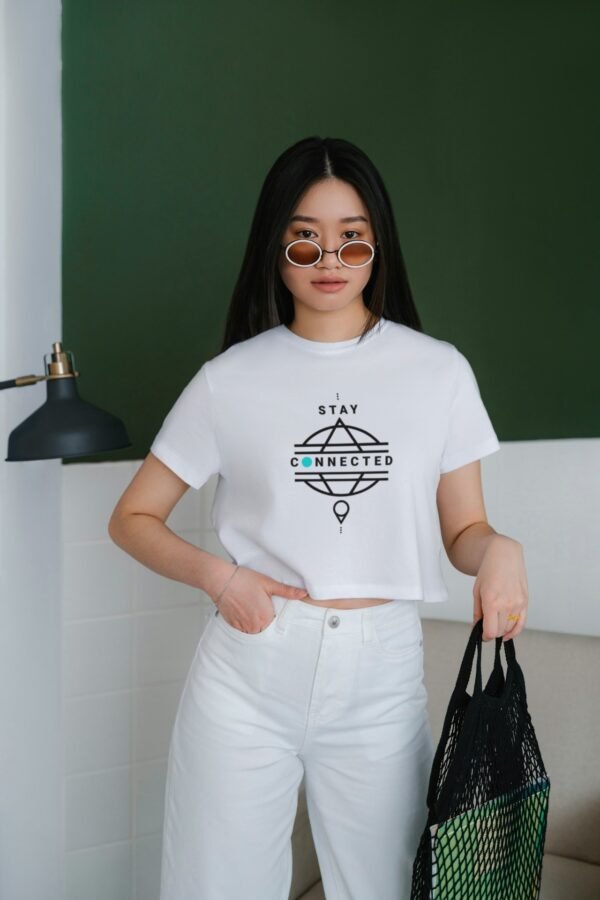 Stay Connected Women's Cotton Crop Top – Modern Style with a Bold Message